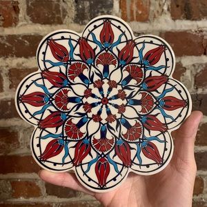 1980s vintage Artnicea Traditional Turkish Iznik Ceramic Kaleidoscope Trivet
